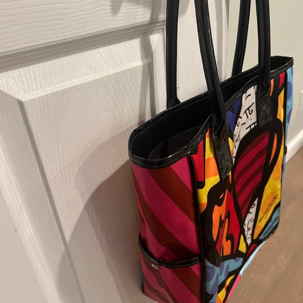 Romero Britto A NEW DAY Heart Tote Bag Colorful Collectible - Picture 3 of 5